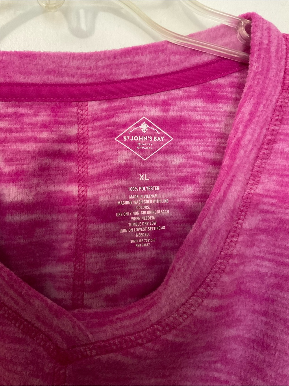 St. John's Bay Pink Heather V-Neck Long Sleeve Top - Picture 2 of 4